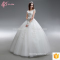 2017 Lalest princess short sleeve chapel train alibaba lace applique plus size wedding dress